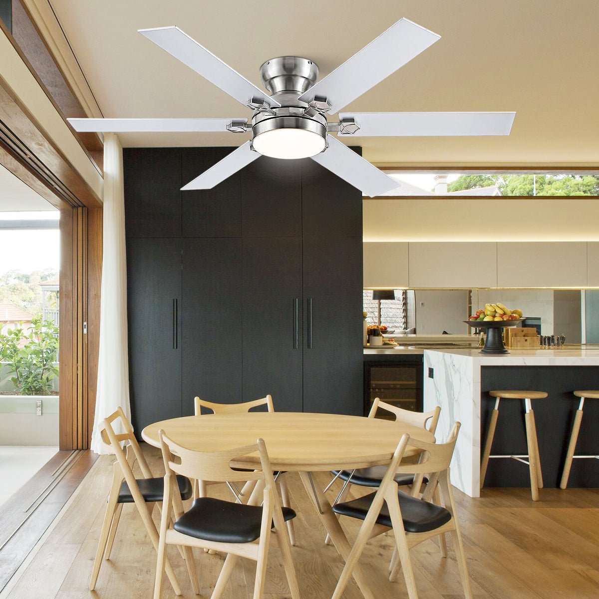 Modern Flush Mount Fans Light Ceiling Fans with Lights Black Low Profile Ceiling Fans 52“ - Joyfuzzy