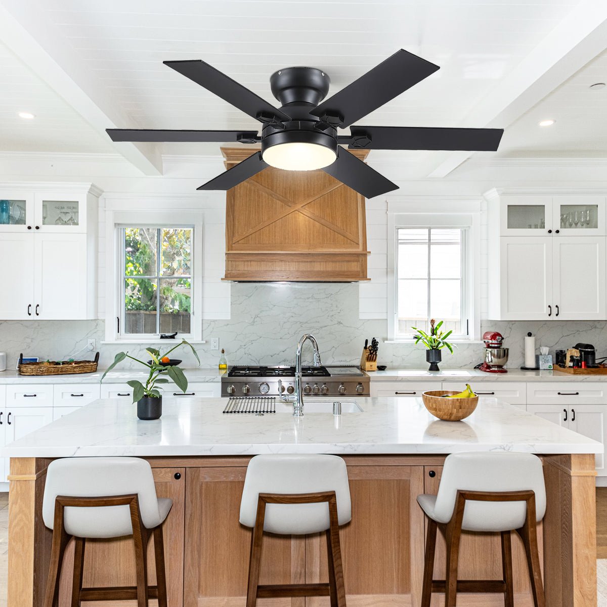 Modern Flush Mount Fans Light Ceiling Fans with Lights Black Low Profile Ceiling Fans 52“ - Joyfuzzy
