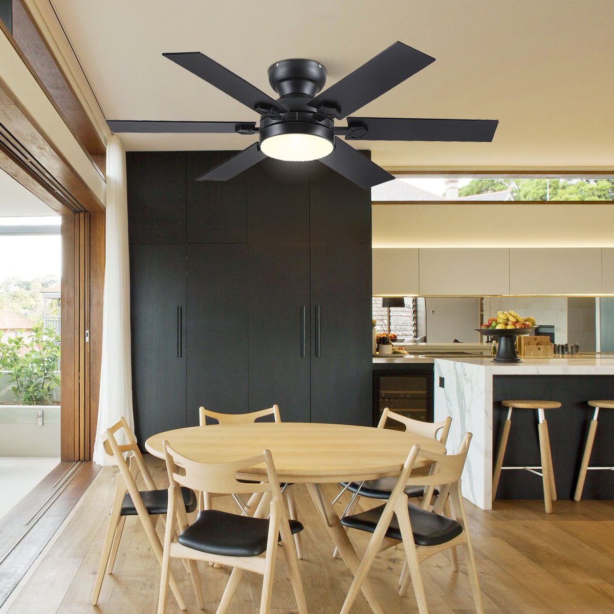 Modern Flush Mount Fans Light Ceiling Fans with Lights Black Low Profile Ceiling Fans 52“ - Joyfuzzy