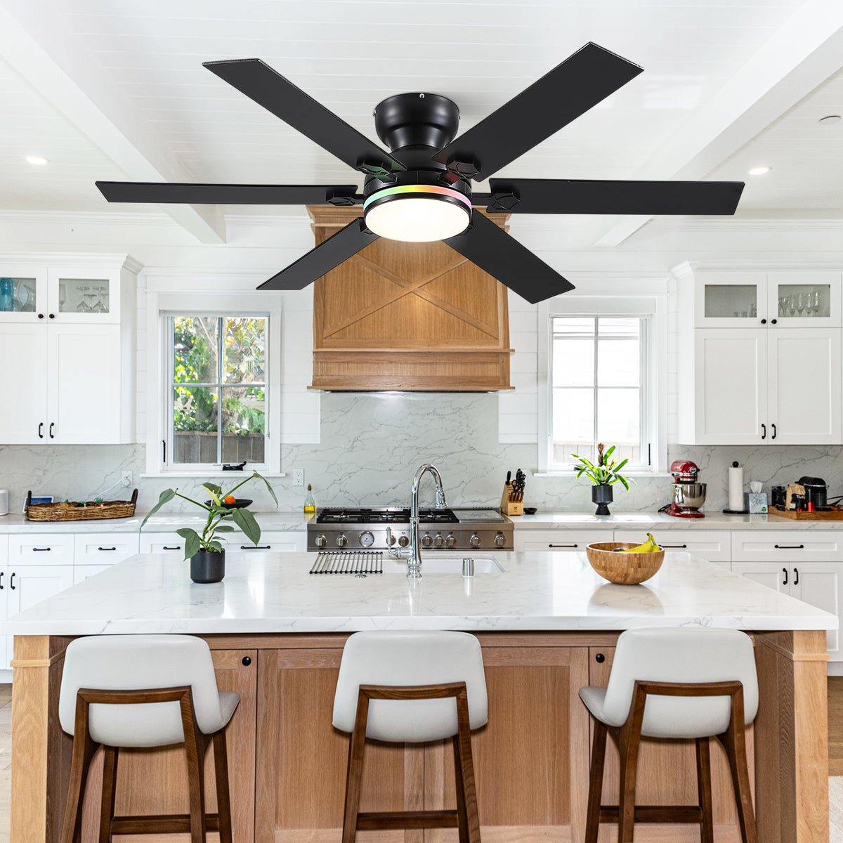 Modern Flush Mount Fans Light Ceiling Fans with Lights Black Low Profile Ceiling Fans 52“ - Joyfuzzy