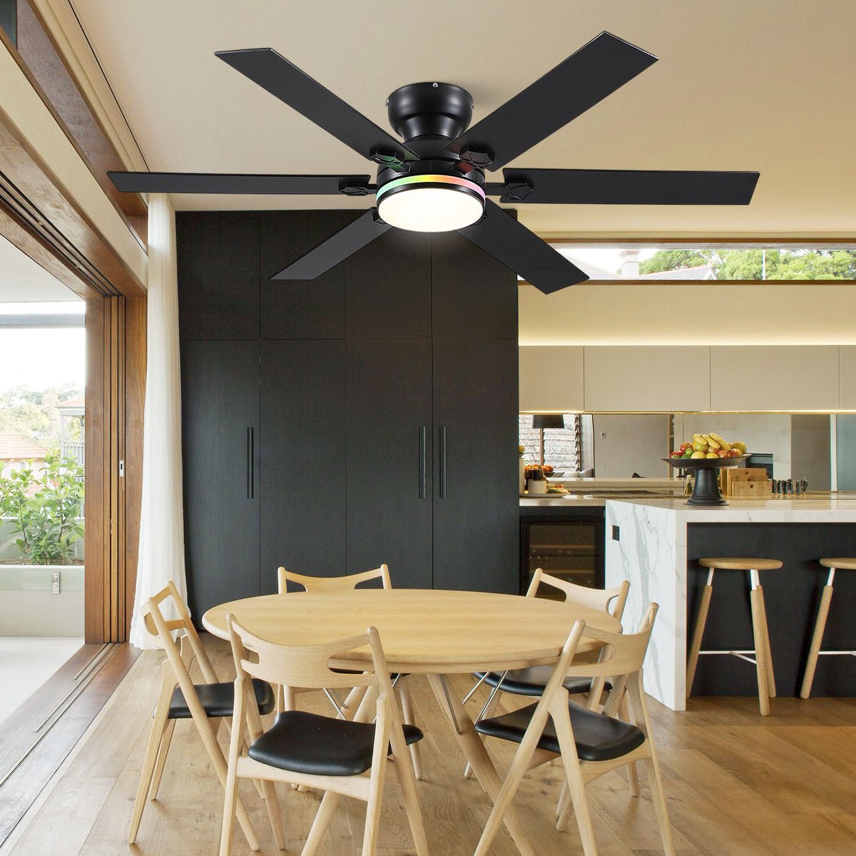 Modern Flush Mount Fans Light Ceiling Fans with Lights Black Low Profile Ceiling Fans 52“ - Joyfuzzy