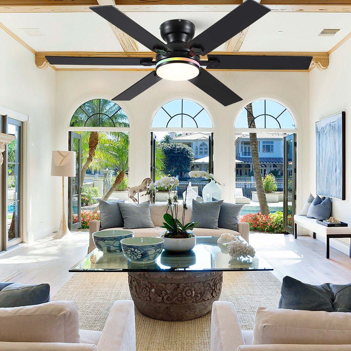 Modern Flush Mount Fans Light Ceiling Fans with Lights Black Low Profile Ceiling Fans 52“ - Joyfuzzy