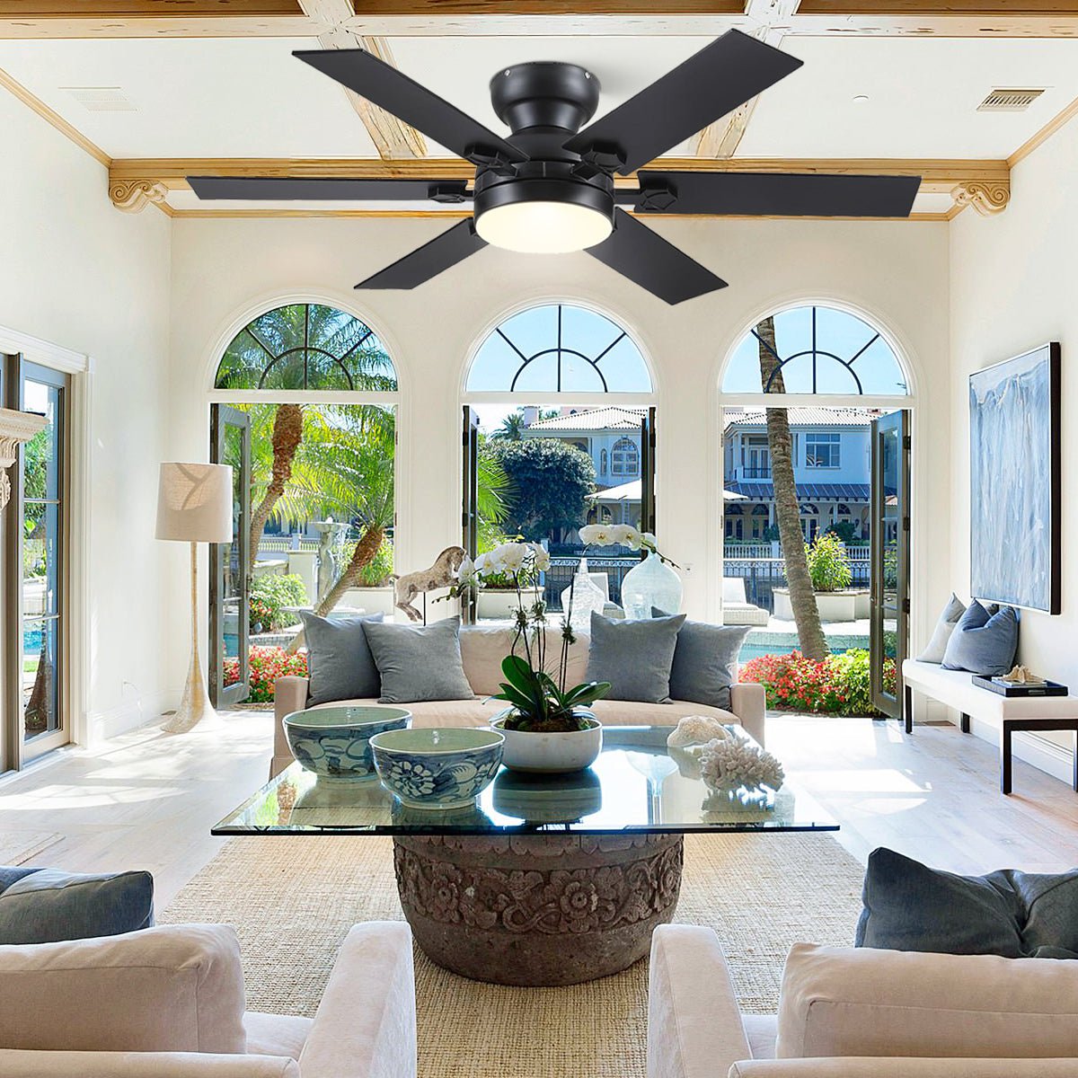 Modern Flush Mount Fans Light Ceiling Fans with Lights Black Low Profile Ceiling Fans 52“ - Joyfuzzy