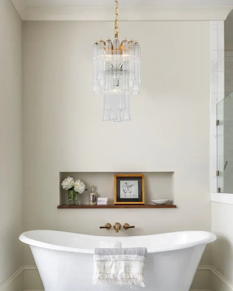 Modern Glass Rod Brass/Chrome Lorelei Waterfall Round Tiered Chandelier - 4 - light - D45*H30CM/D17.72"*H11.81" - CeilingWarm Light (3000K)BrassJoyfuzzy