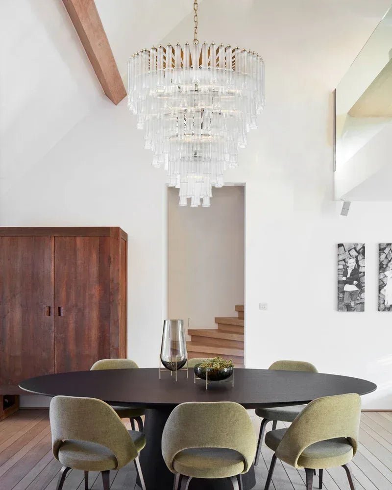 Modern Glass Rod Brass/Chrome Lorelei Waterfall Round Tiered Chandelier - 4 - light - D45*H30CM/D17.72"*H11.81" - CeilingWarm Light (3000K)BrassJoyfuzzy