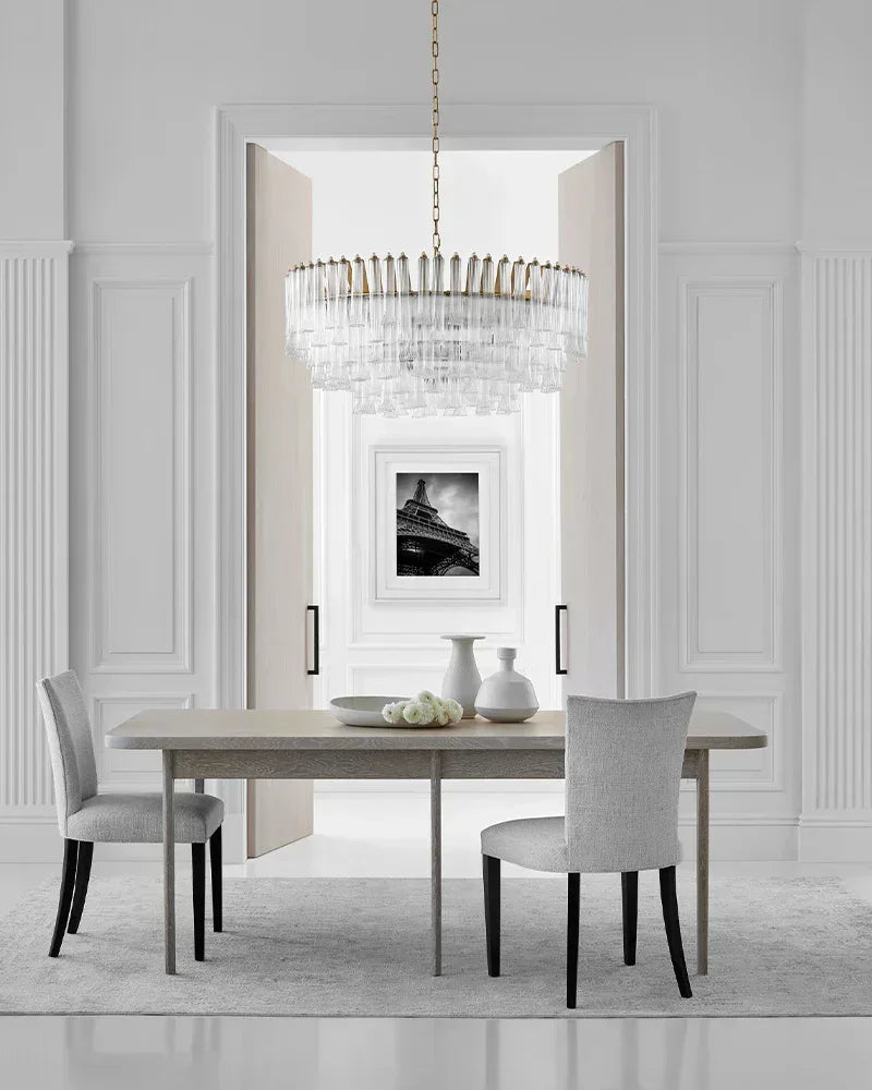 Modern Glass Rod Brass/Chrome Lorelei Waterfall Round Tiered Chandelier - 4 - light - D45*H30CM/D17.72"*H11.81" - CeilingWarm Light (3000K)BrassJoyfuzzy