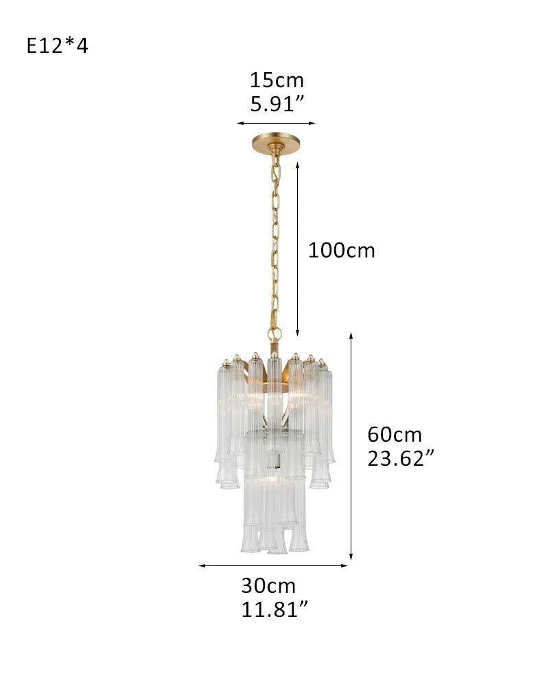 Modern Glass Rod Brass/Chrome Lorelei Waterfall Round Tiered Chandelier - 4 - light - D30*H60CM/D11.81"*H23.62"Warm Light (3000K)BrassJoyfuzzy