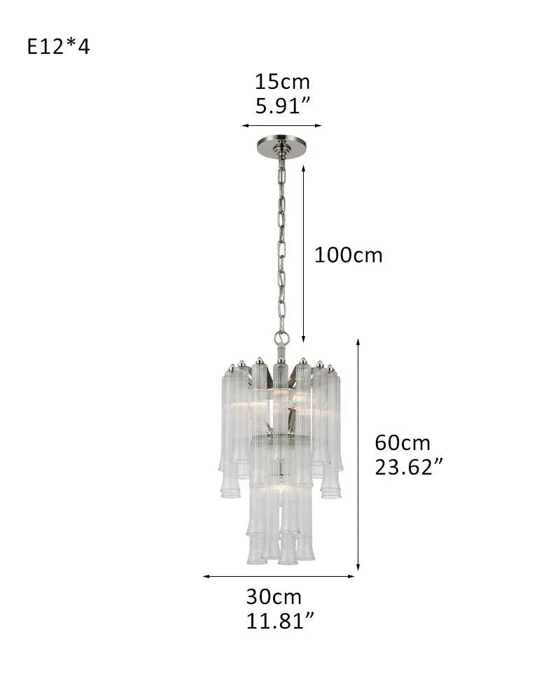Modern Glass Rod Brass/Chrome Lorelei Waterfall Round Tiered Chandelier - 4 - light - D30*H60CM/D11.81"*H23.62"Warm Light (3000K)SilverJoyfuzzy