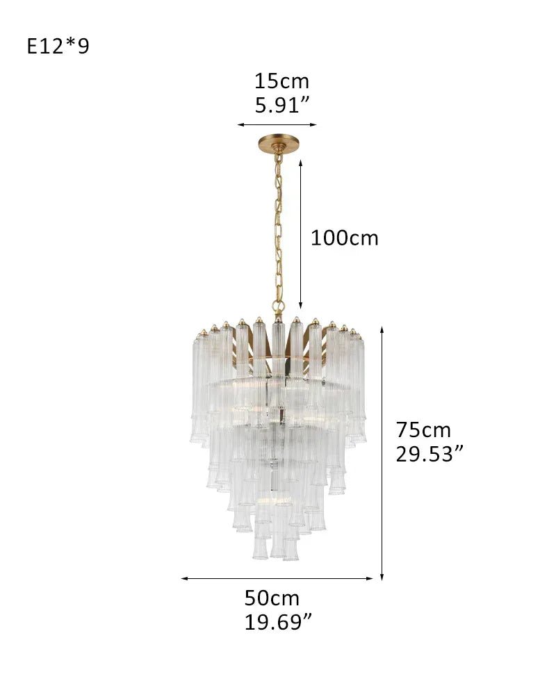 Modern Glass Rod Brass/Chrome Lorelei Waterfall Round Tiered Chandelier - 9 - light - D50*H75CM/D19.69"*H29.53" - PendantWarm Light (3000K)BrassJoyfuzzy