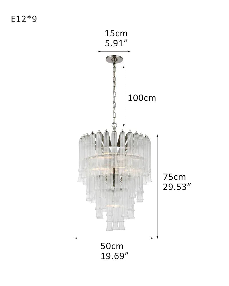 Modern Glass Rod Brass/Chrome Lorelei Waterfall Round Tiered Chandelier - 9 - light - D50*H75CM/D19.69"*H29.53" - PendantWarm Light (3000K)SilverJoyfuzzy