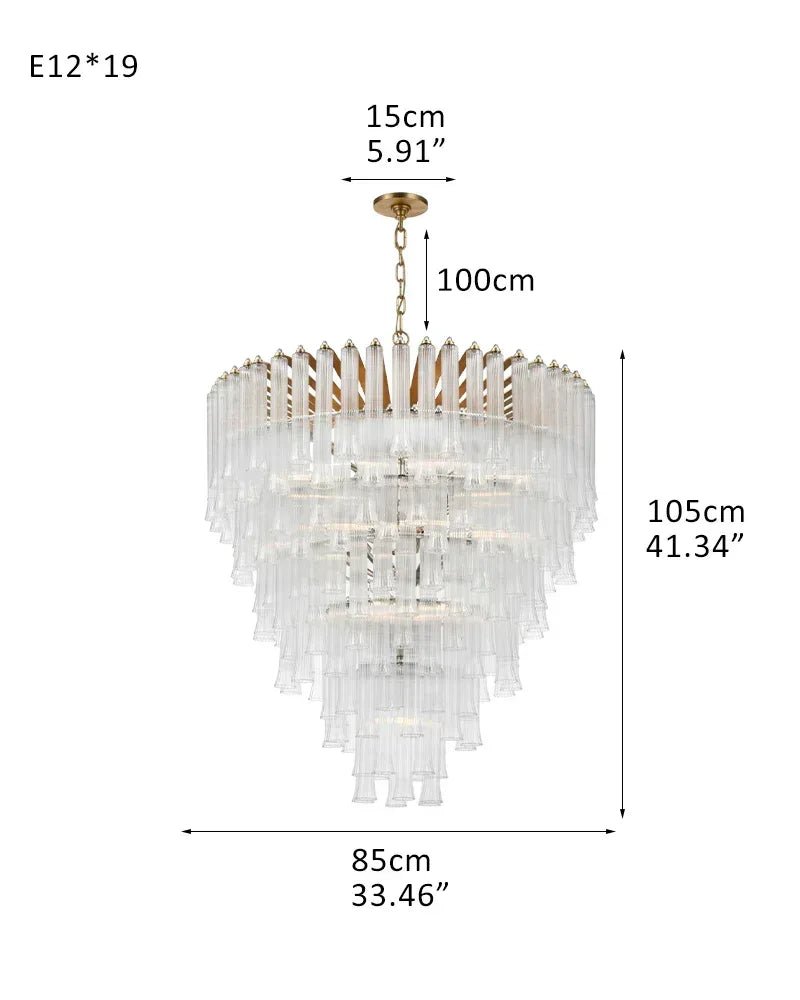 Modern Glass Rod Brass/Chrome Lorelei Waterfall Round Tiered Chandelier - 19 - light - D85*H105CM/D33.46"*H41.34"Warm Light (3000K)BrassJoyfuzzy