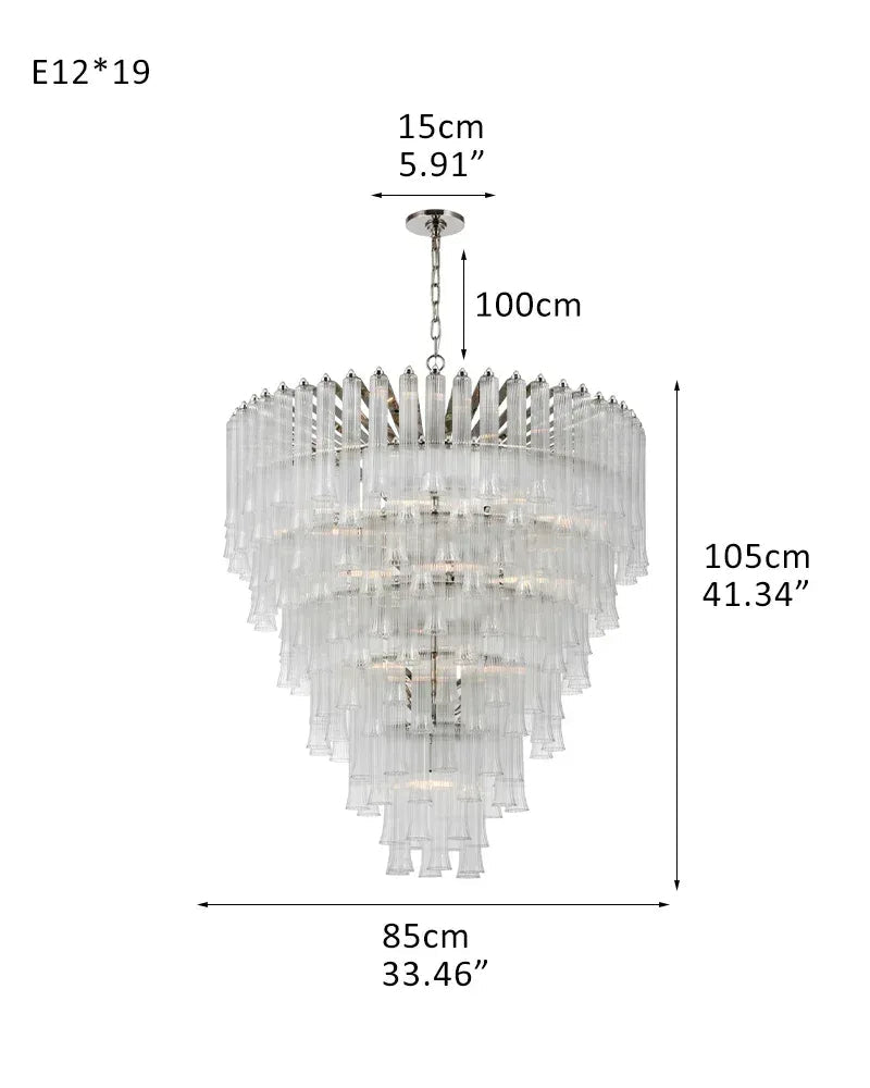 Modern Glass Rod Brass/Chrome Lorelei Waterfall Round Tiered Chandelier - 19 - light - D85*H105CM/D33.46"*H41.34"Warm Light (3000K)SilverJoyfuzzy