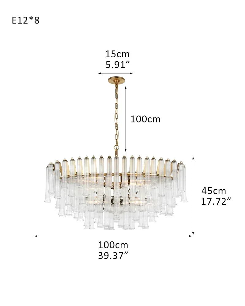 Modern Glass Rod Brass/Chrome Lorelei Waterfall Round Tiered Chandelier - 8 - light - D100*H45CM/D39.37"*H17.72"Warm Light (3000K)BrassJoyfuzzy