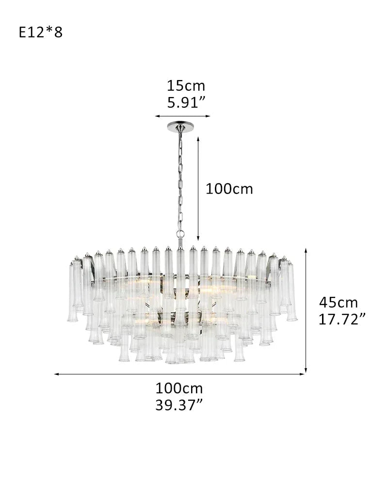 Modern Glass Rod Brass/Chrome Lorelei Waterfall Round Tiered Chandelier - 8 - light - D100*H45CM/D39.37"*H17.72"Warm Light (3000K)SilverJoyfuzzy