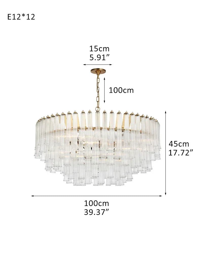 Modern Glass Rod Brass/Chrome Lorelei Waterfall Round Tiered Chandelier - 12 - light - D100*H45CM/D39.37"*H17.72"Warm Light (3000K)BrassJoyfuzzy