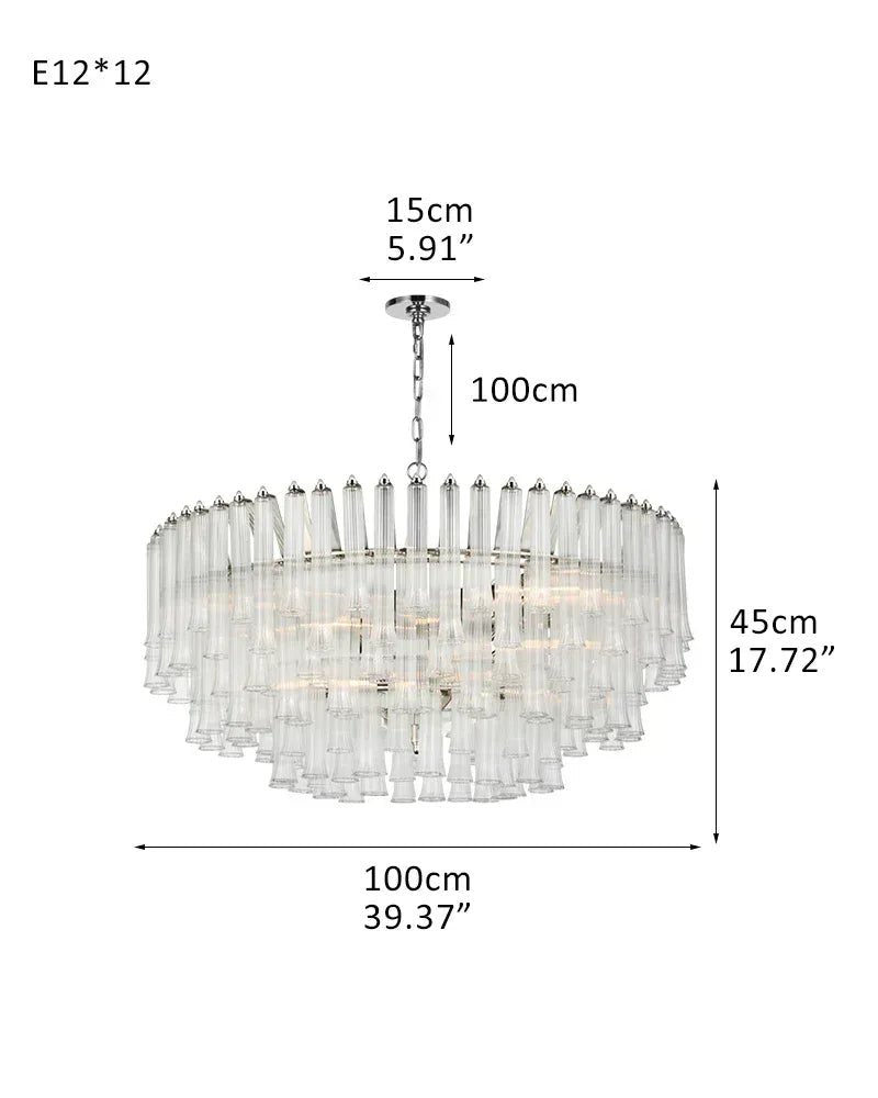 Modern Glass Rod Brass/Chrome Lorelei Waterfall Round Tiered Chandelier - 12 - light - D100*H45CM/D39.37"*H17.72"Warm Light (3000K)SilverJoyfuzzy