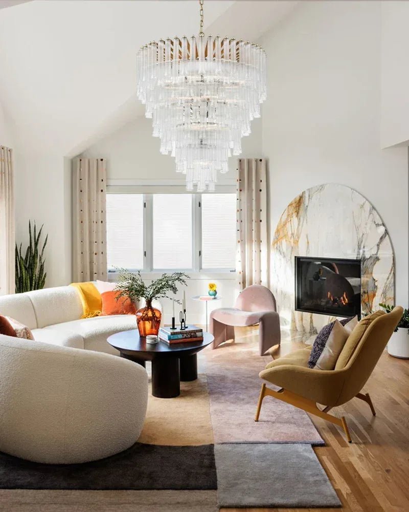 Modern Glass Rod Brass/Chrome Lorelei Waterfall Round Tiered Chandelier - 4 - light - D45*H30CM/D17.72"*H11.81" - CeilingWarm Light (3000K)BrassJoyfuzzy