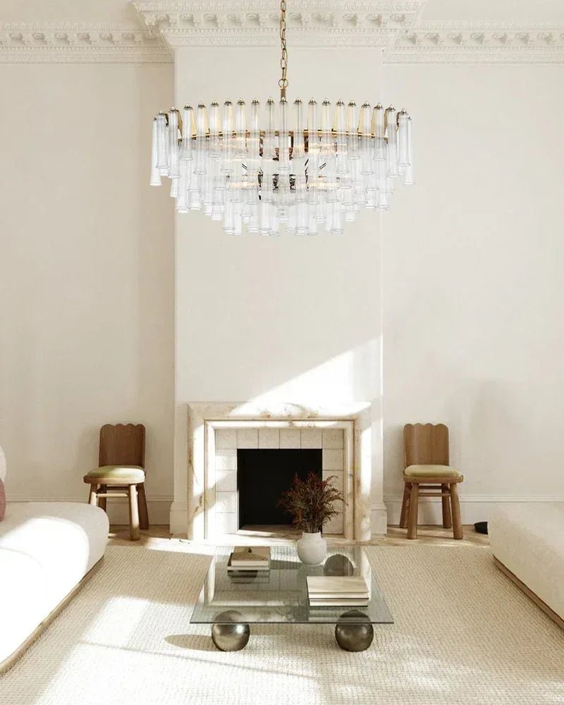 Modern Glass Rod Brass/Chrome Lorelei Waterfall Round Tiered Chandelier - 4 - light - D45*H30CM/D17.72"*H11.81" - CeilingWarm Light (3000K)BrassJoyfuzzy