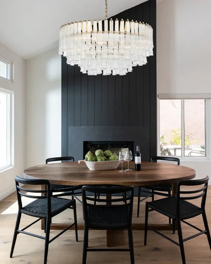 Modern Glass Rod Brass/Chrome Lorelei Waterfall Round Tiered Chandelier - 4 - light - D45*H30CM/D17.72"*H11.81" - CeilingWarm Light (3000K)BrassJoyfuzzy