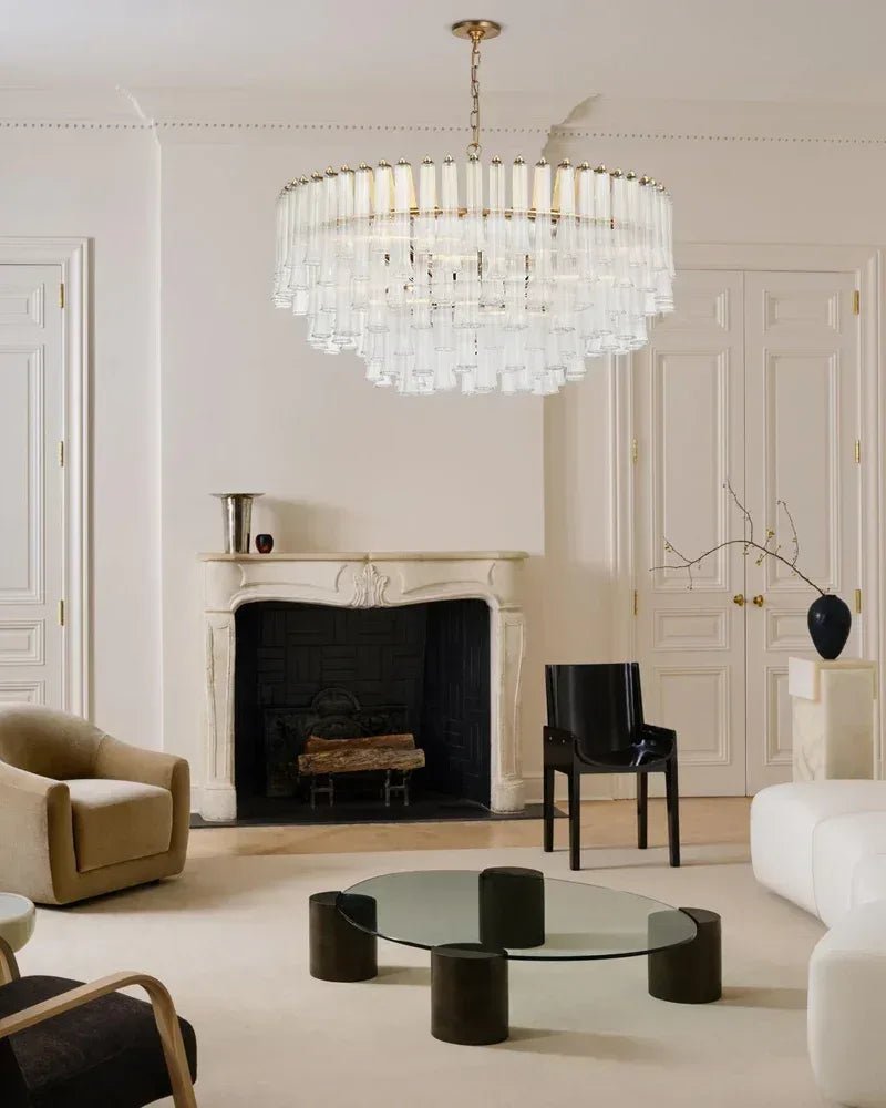 Modern Glass Rod Brass/Chrome Lorelei Waterfall Round Tiered Chandelier - 4 - light - D45*H30CM/D17.72"*H11.81" - CeilingWarm Light (3000K)BrassJoyfuzzy
