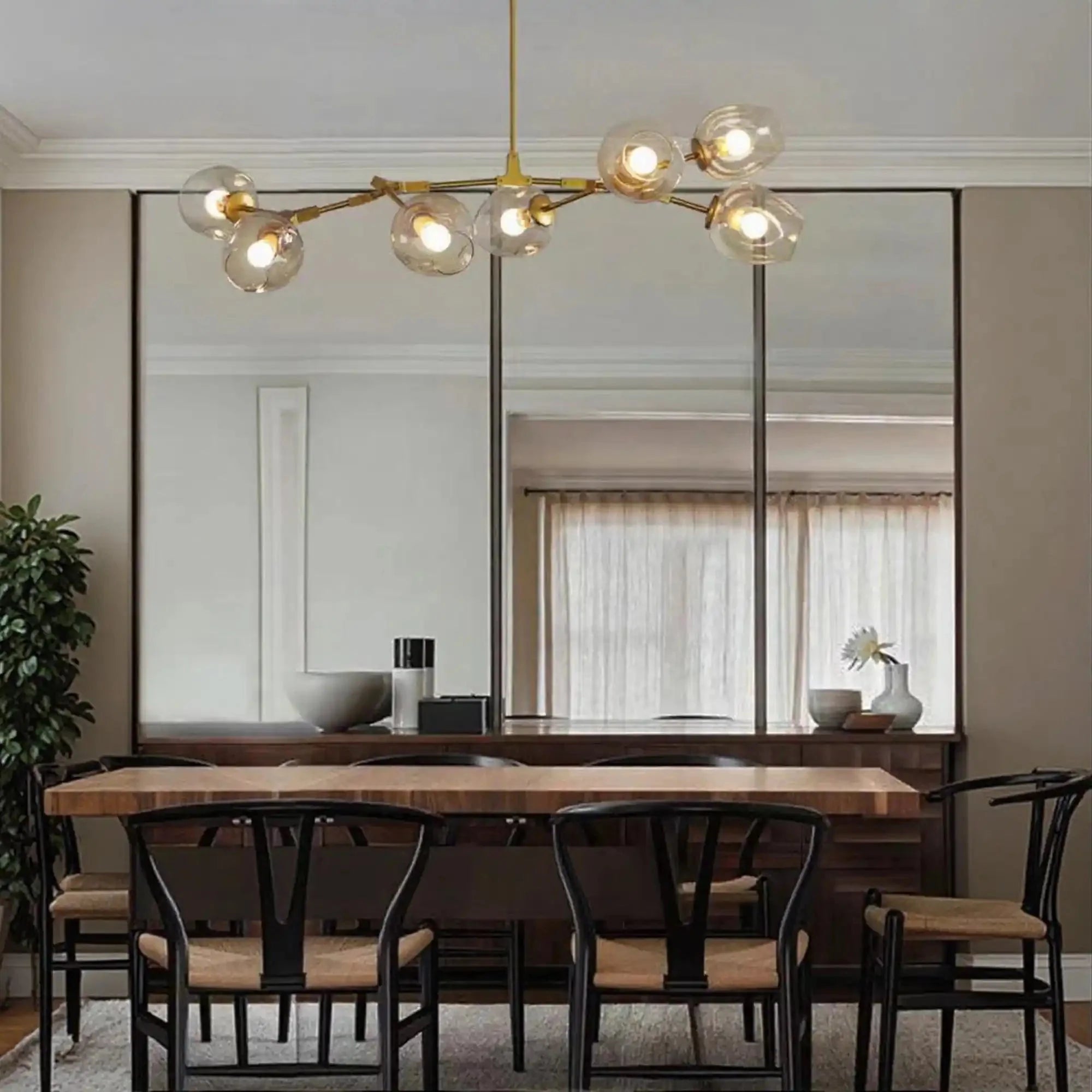 Modern Industrial Branch Chandelier with Multiple Glass Pendants Extra Large for Living or Dining Room - 7 Lights: L47.2"*H41.3"Brass+Clear GlassWarm LightJoyfuzzy