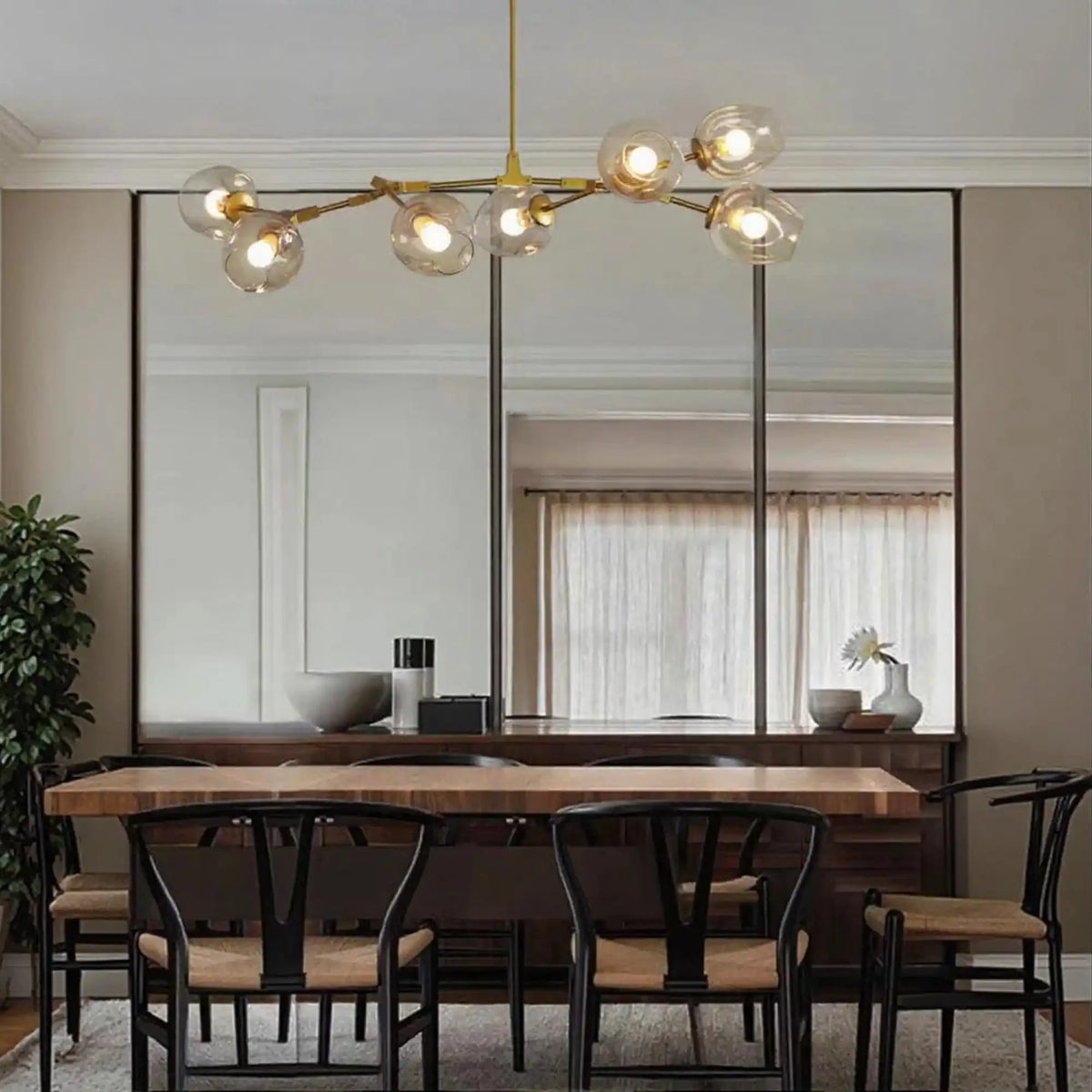 Modern Industrial Branch Chandelier with Multiple Glass Pendants Extra Large for Living or Dining Room - 7 Lights: L47.2"*H41.3"Brass+Clear GlassWarm LightJoyfuzzy