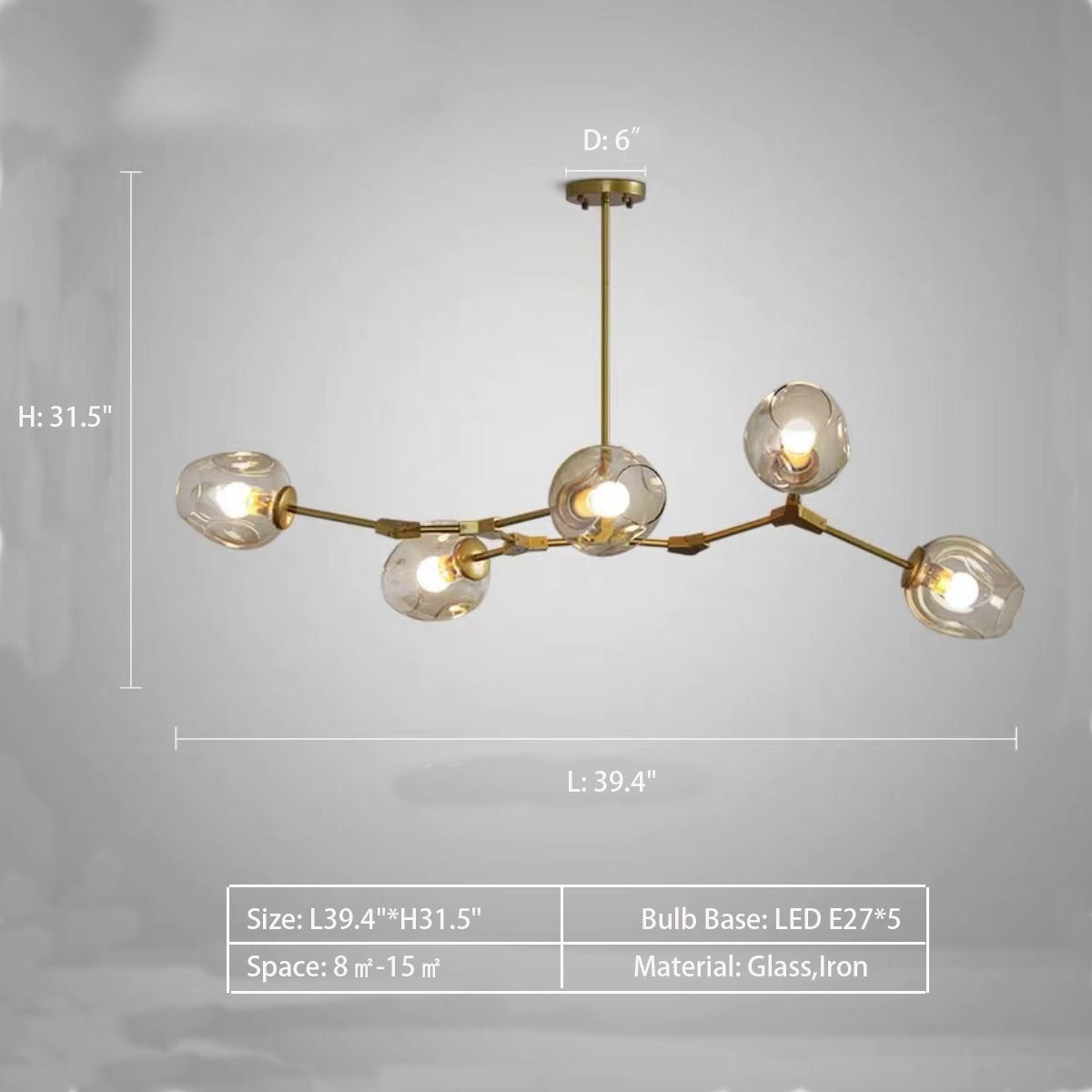 Modern Industrial Branch Chandelier with Multiple Glass Pendants Extra Large for Living or Dining Room - 7 Lights: L47.2"*H41.3"Black+Clear GlassWarm LightJoyfuzzy