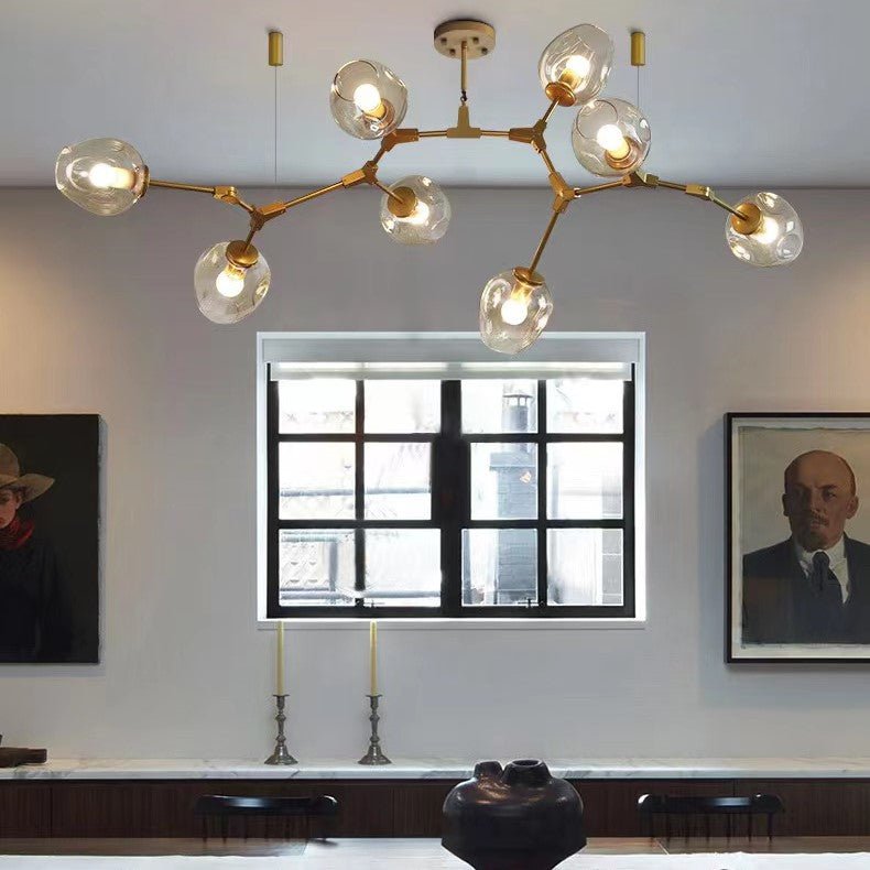Modern Industrial Branch Chandelier with Multiple Glass Pendants Extra Large for Living or Dining Room - 5 Lights: L39.4"*H31.5"Brass+Clear GlassWarm LightJoyfuzzy