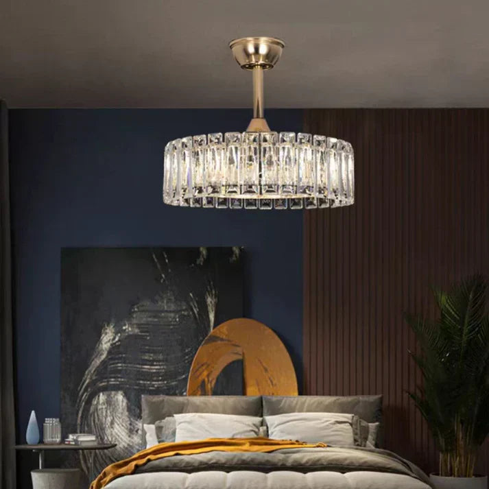 Modern Invisible Blade Fan Light Crystal Chandelier for Living/Dining Room/Bedroom-