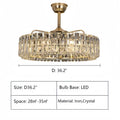 Modern Invisible Blade Fan Light Crystal Chandelier for Living/Dining Room/Bedroom-