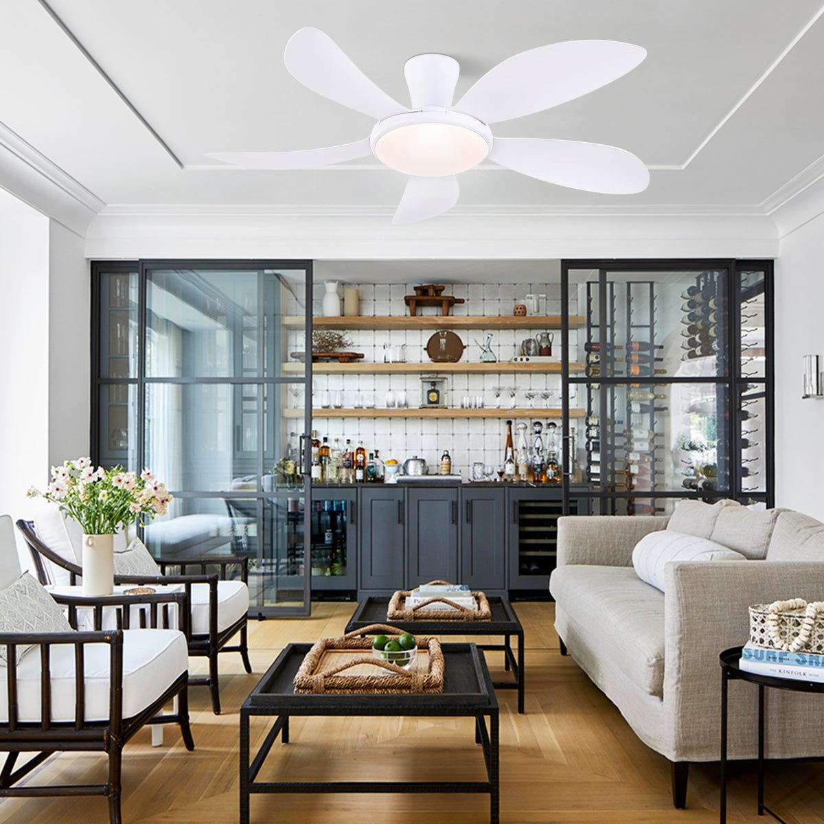 Modern LED Ceiling Fans Low Profile Ceiling Fans with Lights 6 Speeds 48" - Joyfuzzy