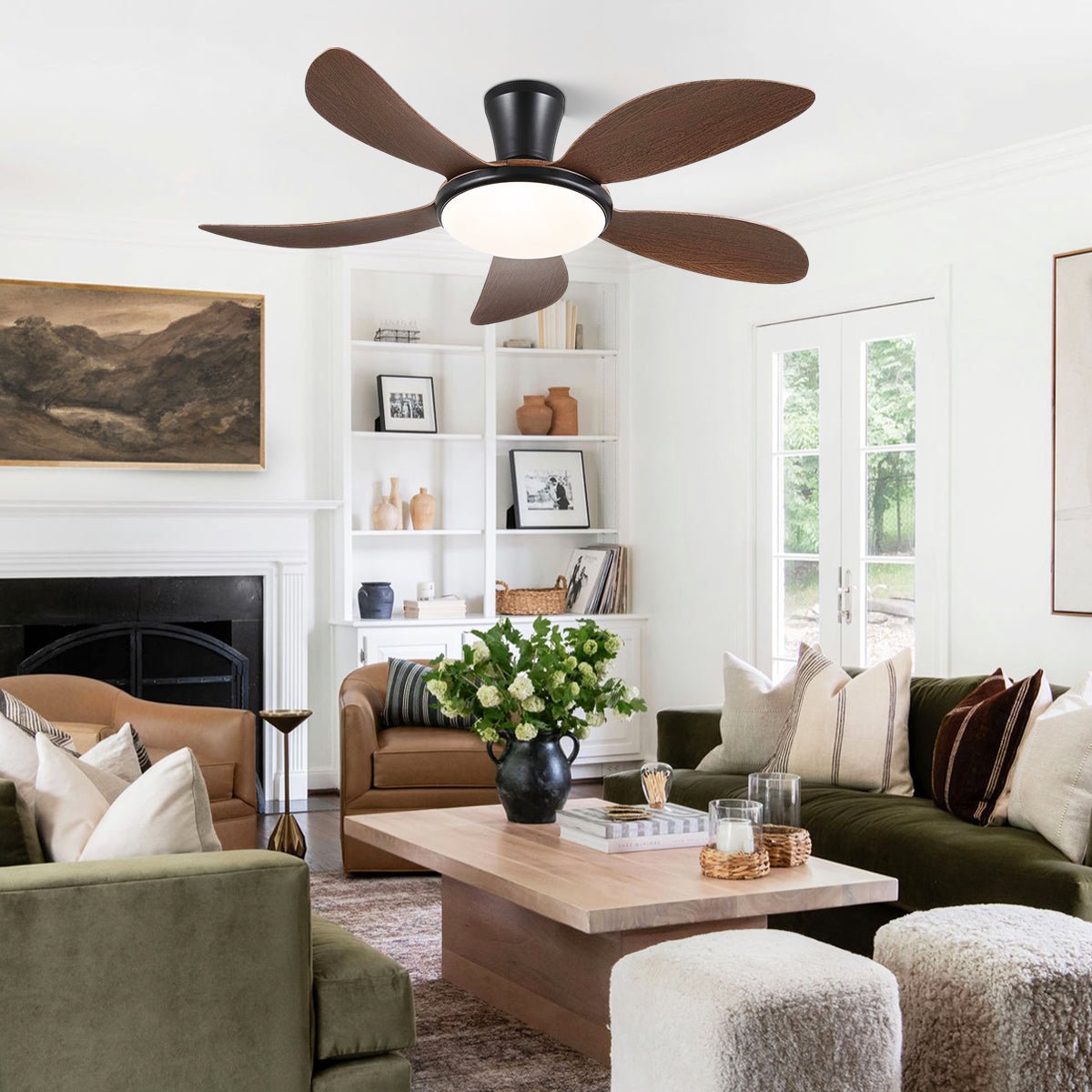Modern LED Ceiling Fans Low Profile Ceiling Fans with Lights 6 Speeds 48" - Joyfuzzy
