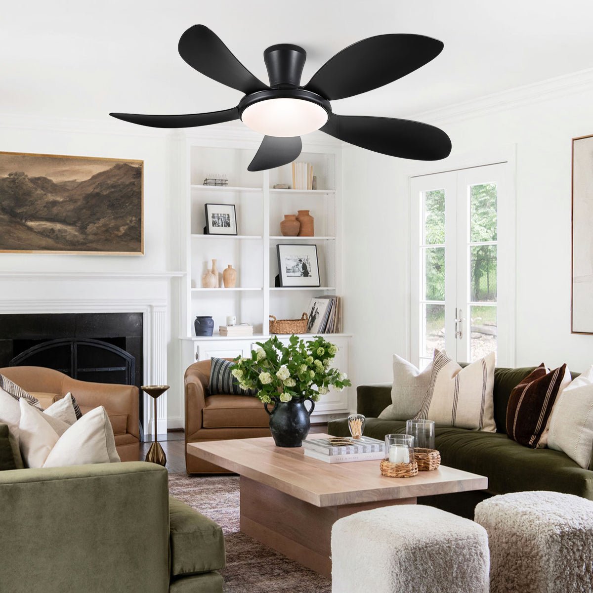 Modern LED Ceiling Fans Low Profile Ceiling Fans with Lights 6 Speeds 48" - Joyfuzzy
