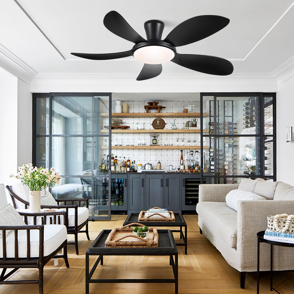 Modern LED Ceiling Fans Low Profile Ceiling Fans with Lights 6 Speeds 48" - Joyfuzzy