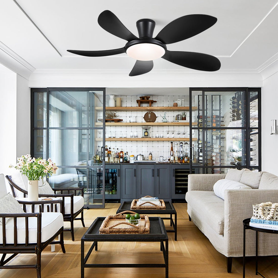 Modern LED Ceiling Fans Low Profile Ceiling Fans with Lights 6 Speeds 48" - Joyfuzzy