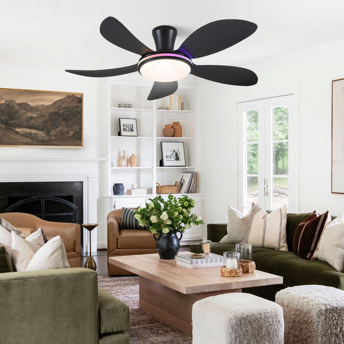 Modern LED Ceiling Fans Low Profile Ceiling Fans with Lights 6 Speeds 48" - Joyfuzzy