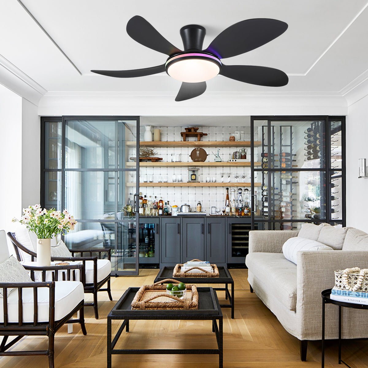 Modern LED Ceiling Fans Low Profile Ceiling Fans with Lights 6 Speeds 48" - Joyfuzzy