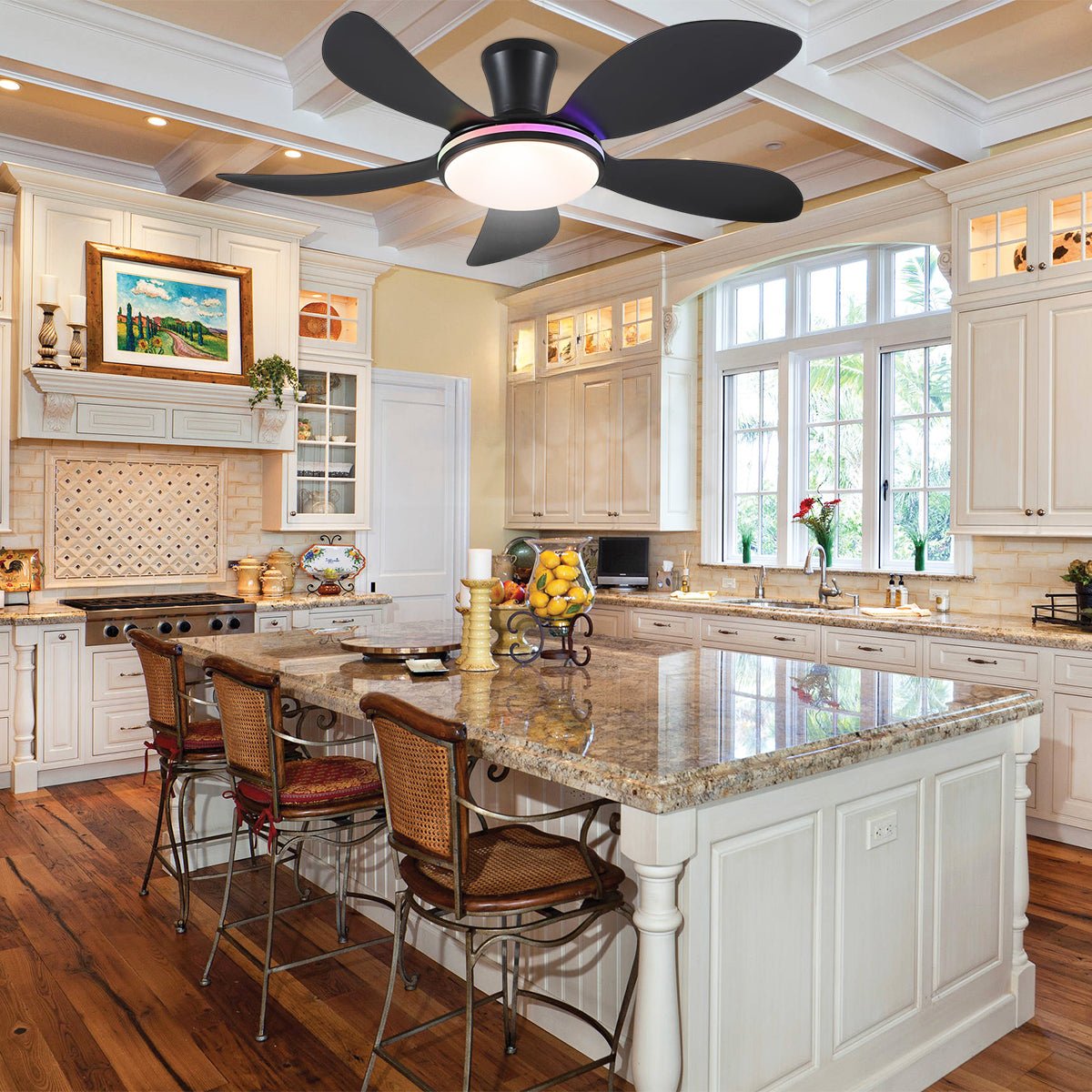 Modern LED Ceiling Fans Low Profile Ceiling Fans with Lights 6 Speeds 48" - Joyfuzzy