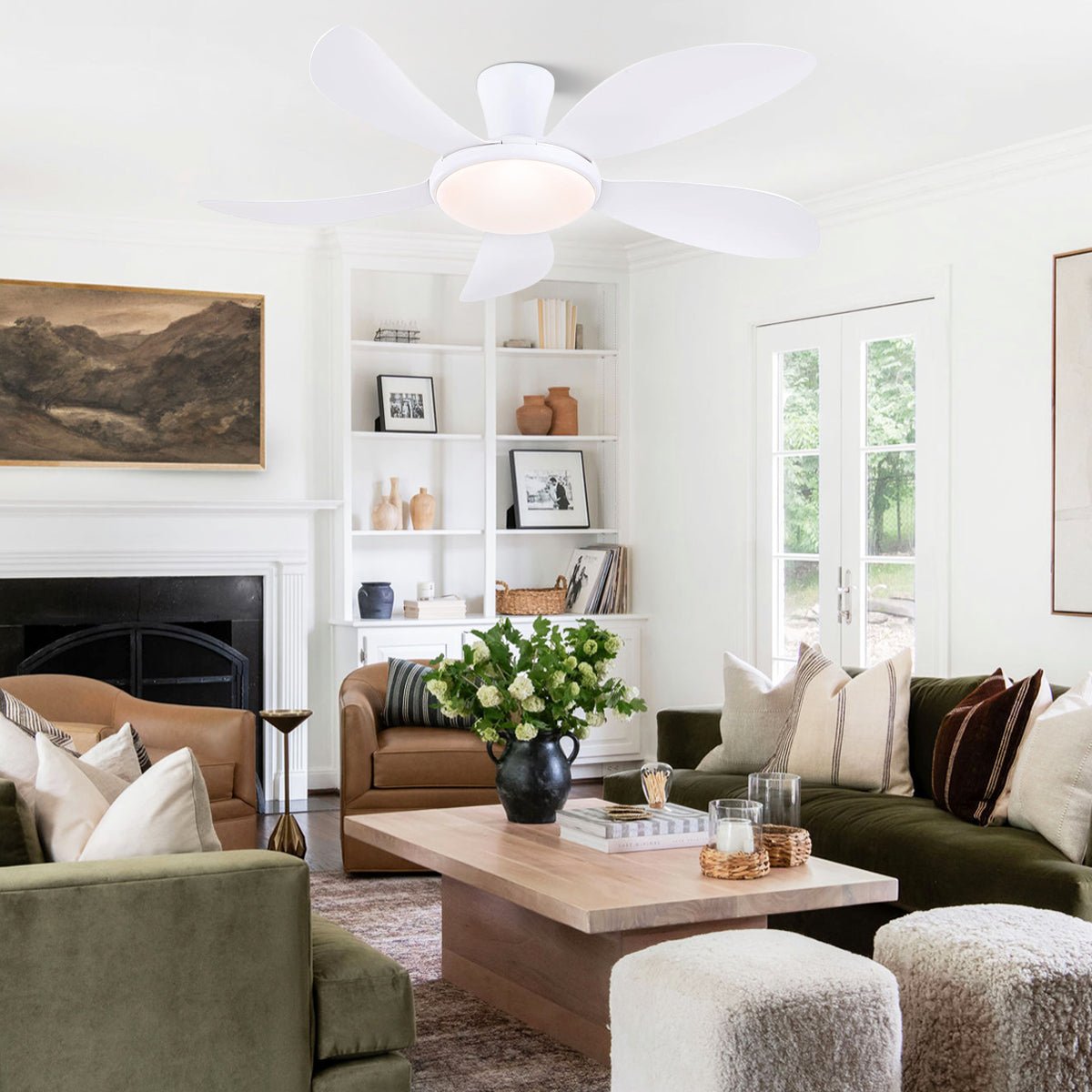 Modern LED Ceiling Fans Low Profile Ceiling Fans with Lights 6 Speeds 48" - Joyfuzzy
