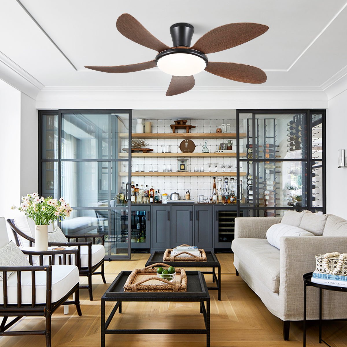 Modern LED Ceiling Fans Low Profile Ceiling Fans with Lights 6 Speeds 48" - Joyfuzzy