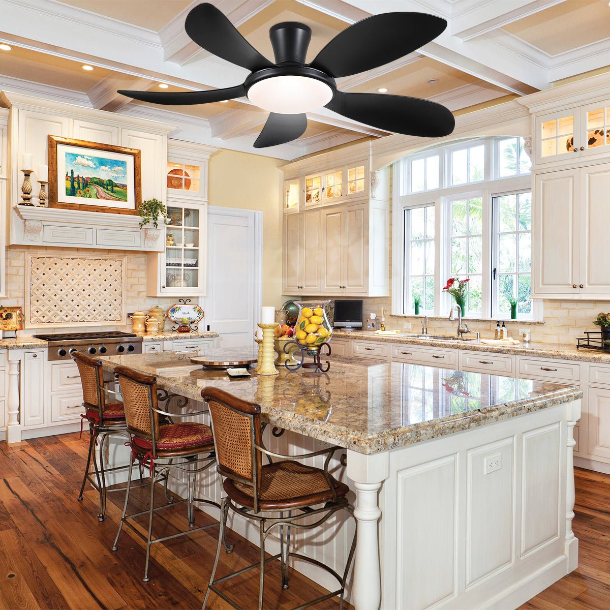Modern LED Ceiling Fans Low Profile Ceiling Fans with Lights 6 Speeds 48" - Joyfuzzy