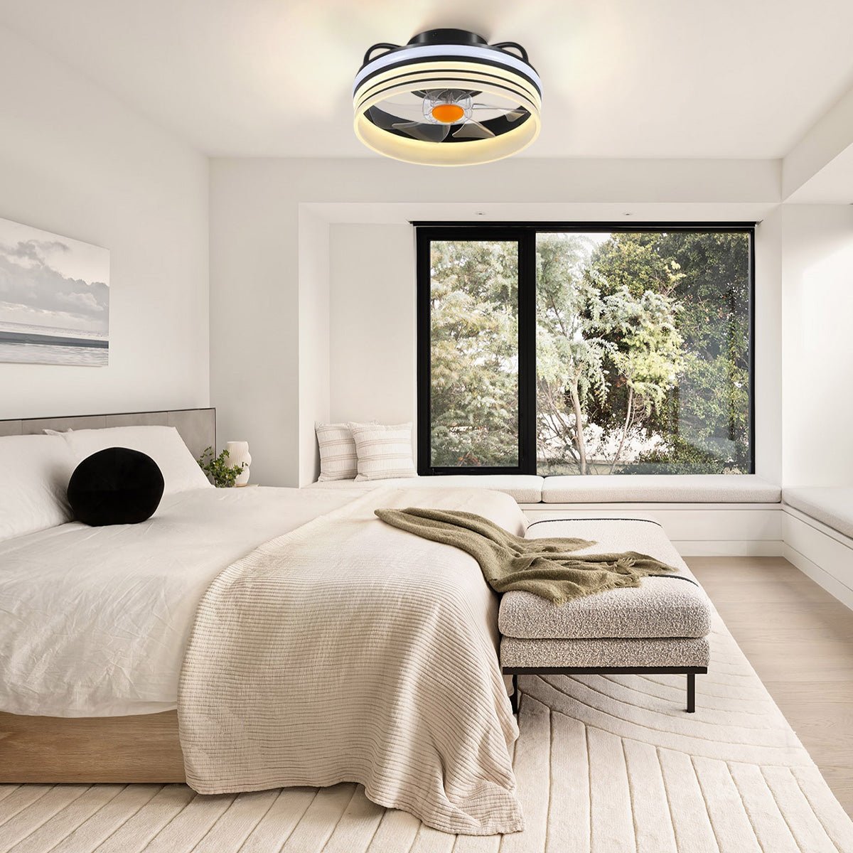 Modern LED Flush Mount Ceiling Fan Light 13" - Joyfuzzy