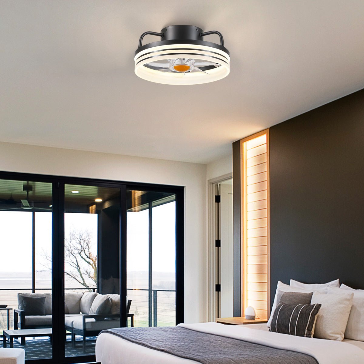 Modern LED Flush Mount Ceiling Fan Light 13" - Joyfuzzy