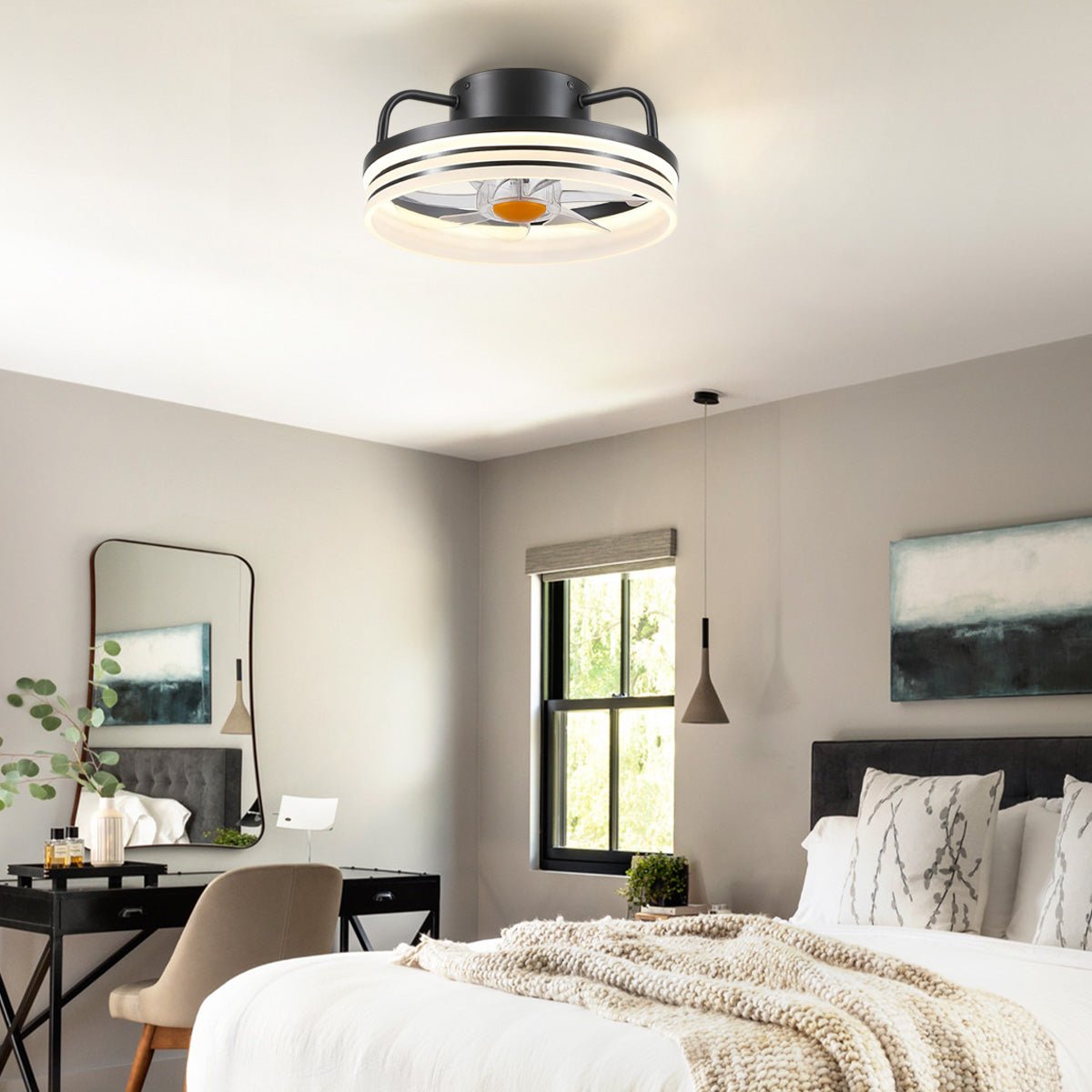 Modern LED Flush Mount Ceiling Fan Light 13" - Joyfuzzy