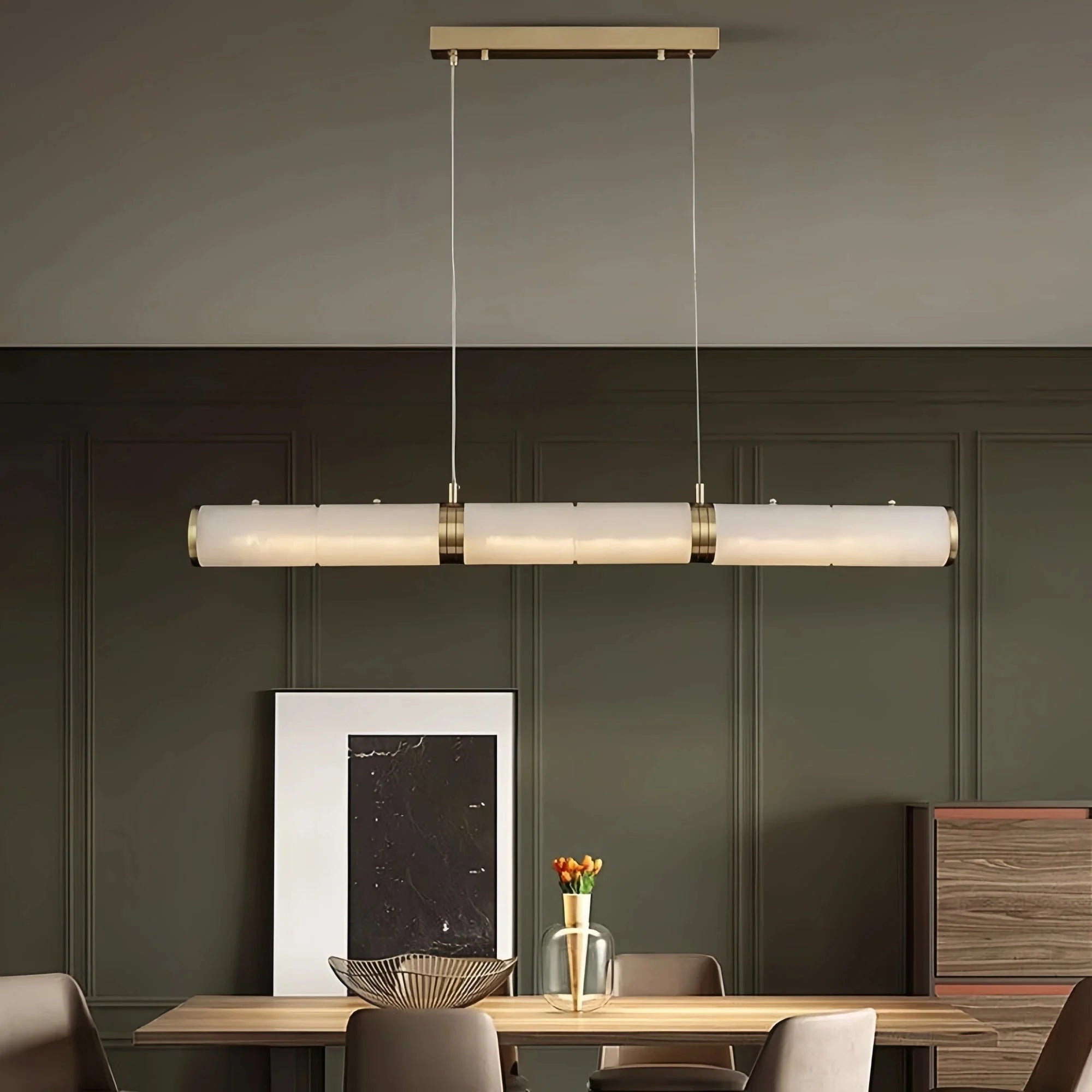 Modern Linear Alabaster Chandelier, Chandelier Over Dining Table - 39.37‘’LJoyfuzzy