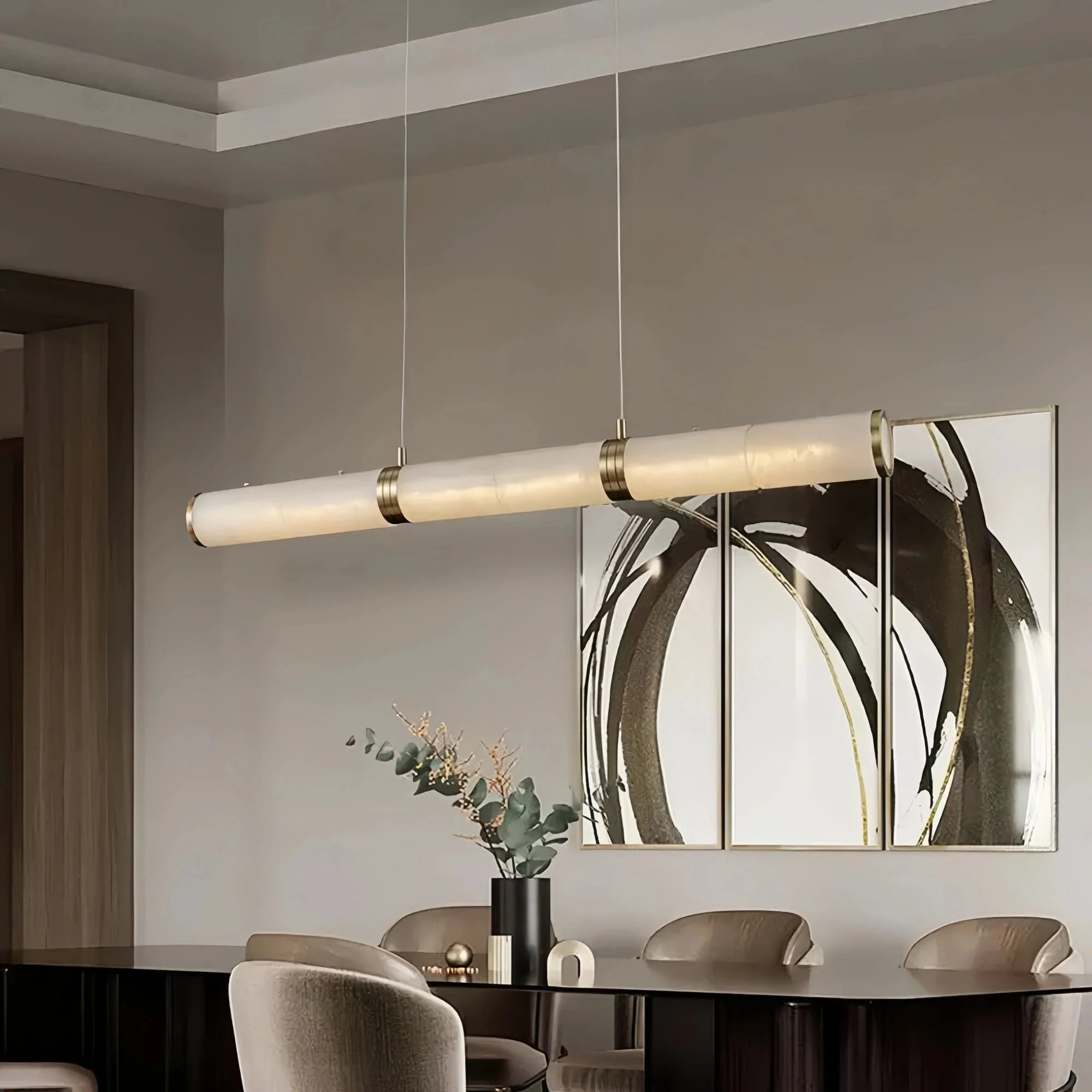Modern Linear Alabaster Chandelier, Chandelier Over Dining Table - 39.37‘’LJoyfuzzy