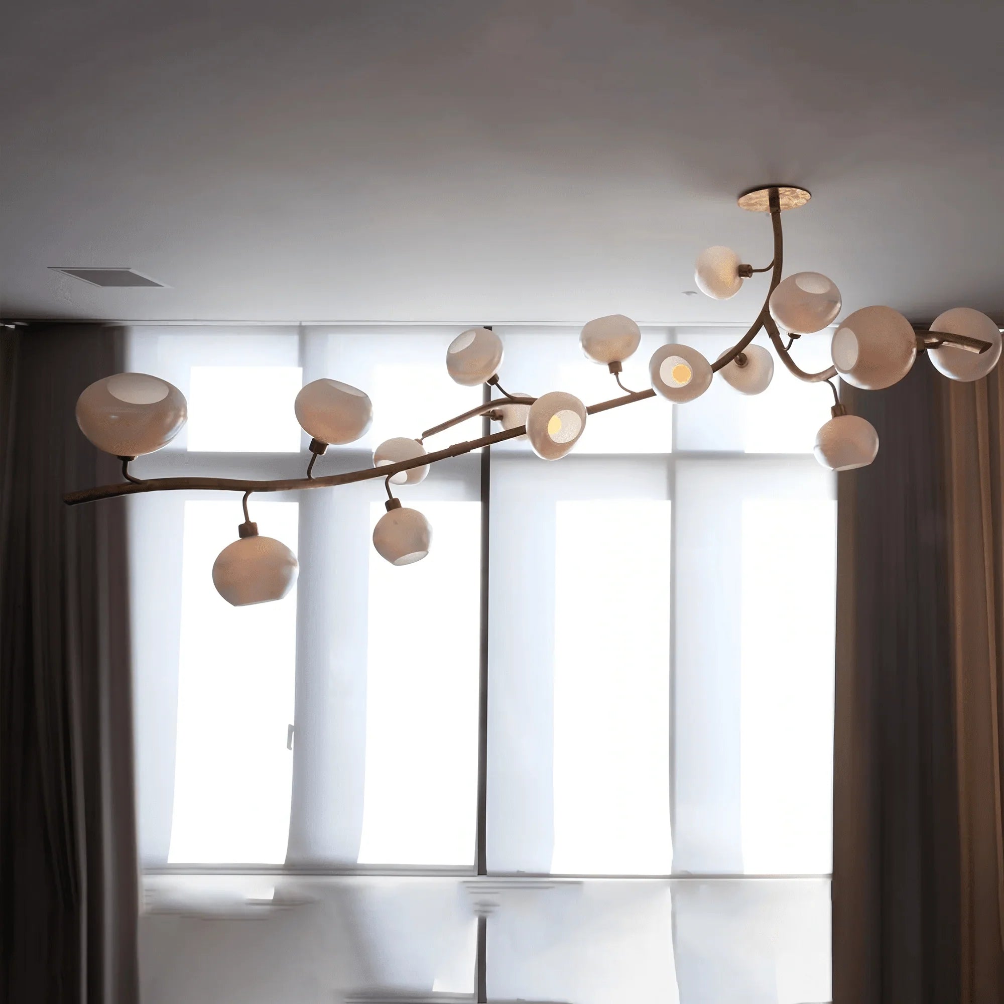 Modern Linear Brass Branches Chandelier for Dining Room - L83.5"*W55"*H75.5"Warm LightJoyfuzzy