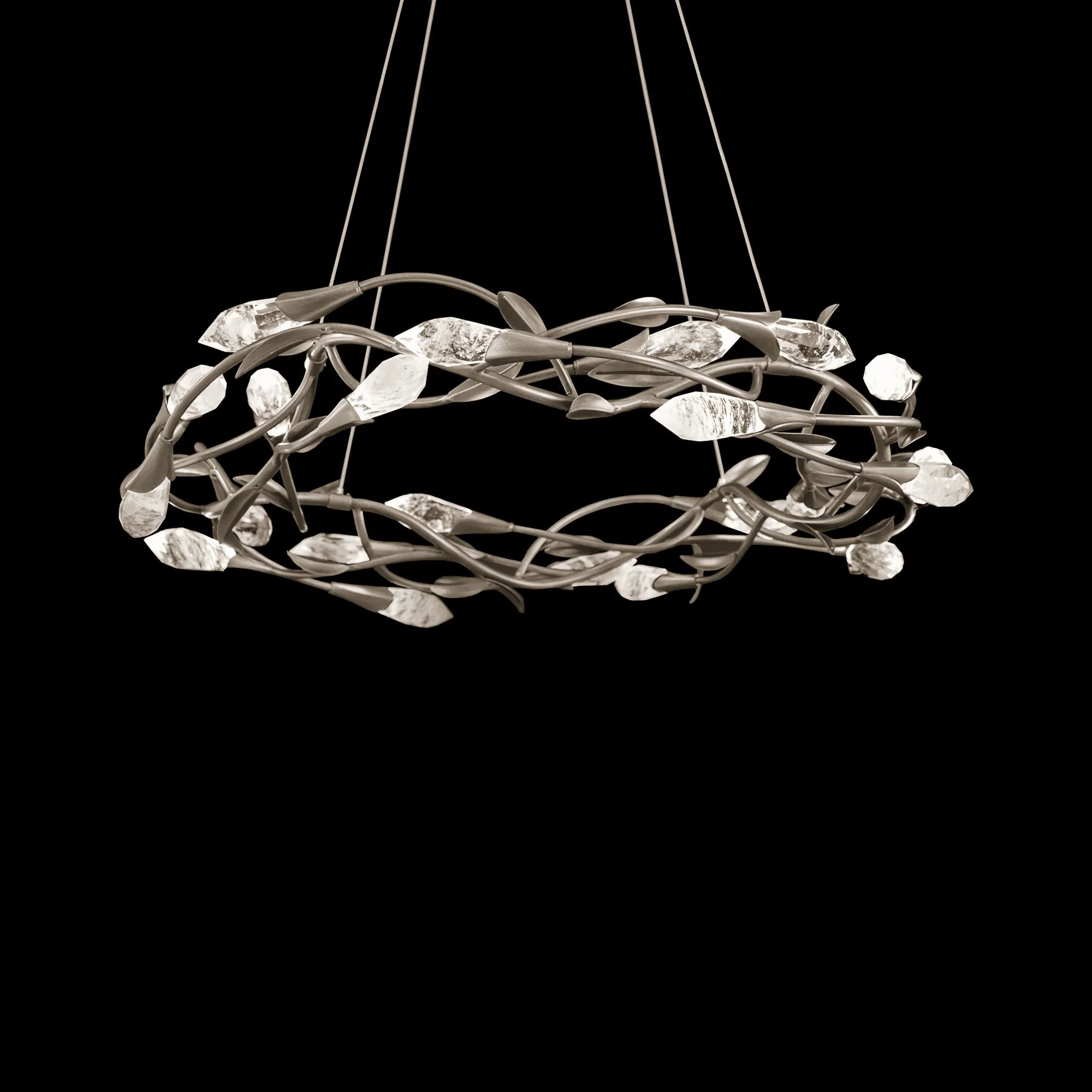 Modern Linear/Round Floral Branches Crystal Chandelier - Round/D35.4"*H8.5"(D90cm*H21.6cm)Antique SilverDimmable White LightJoyfuzzy