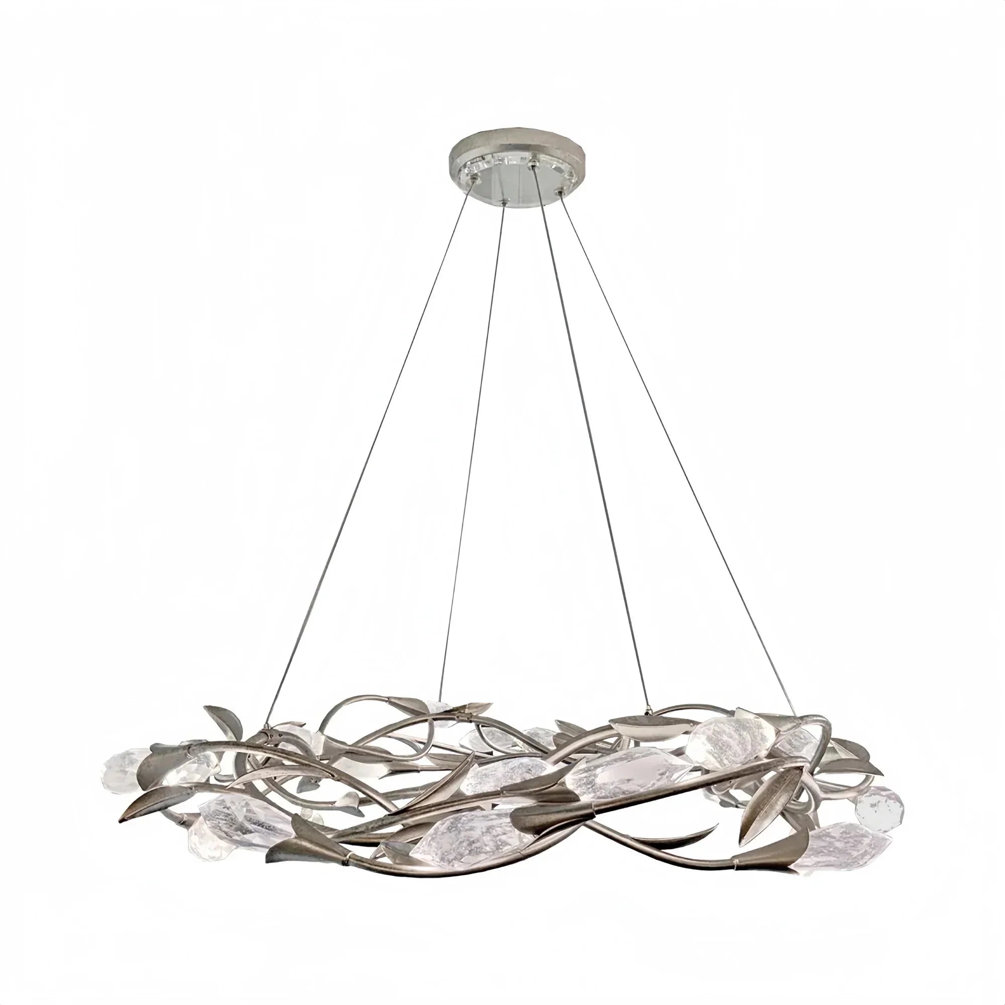 Modern Linear/Round Floral Branches Crystal Chandelier - Round/D35.4"*H8.5"(D90cm*H21.6cm)Antique SilverDimmable Warm LightJoyfuzzy