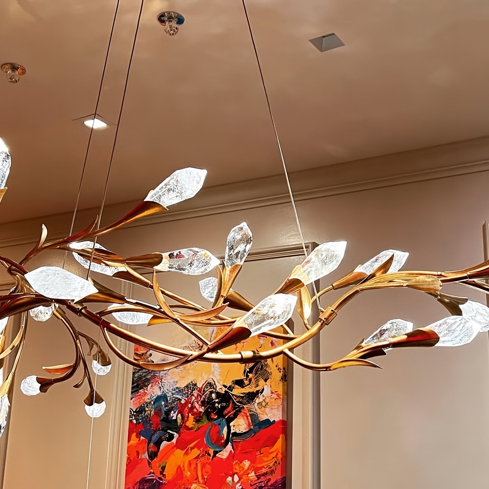 Modern Linear/Round Floral Branches Crystal Chandelier - Round/D35.4"*H8.5"(D90cm*H21.6cm)Antique SilverDimmable Warm LightJoyfuzzy